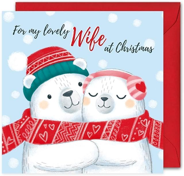Wife Christmas Card, Cute Polar Bears, Romantic Gift For Her