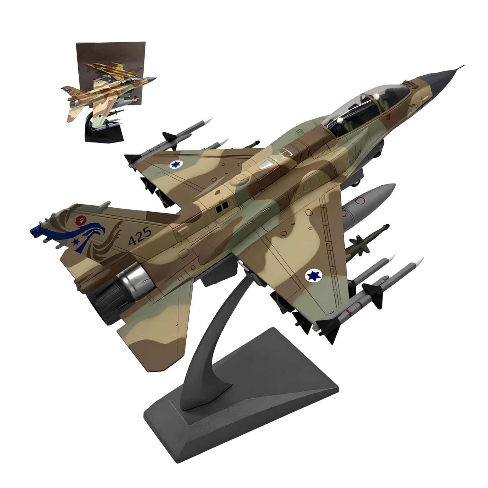 Modello jet combattimento militare multiruolo preassemblato F16I in lega pressofusa scala 1:72 con espositore collezione realistico altamente dettagliato for scrivania, vetrina militari