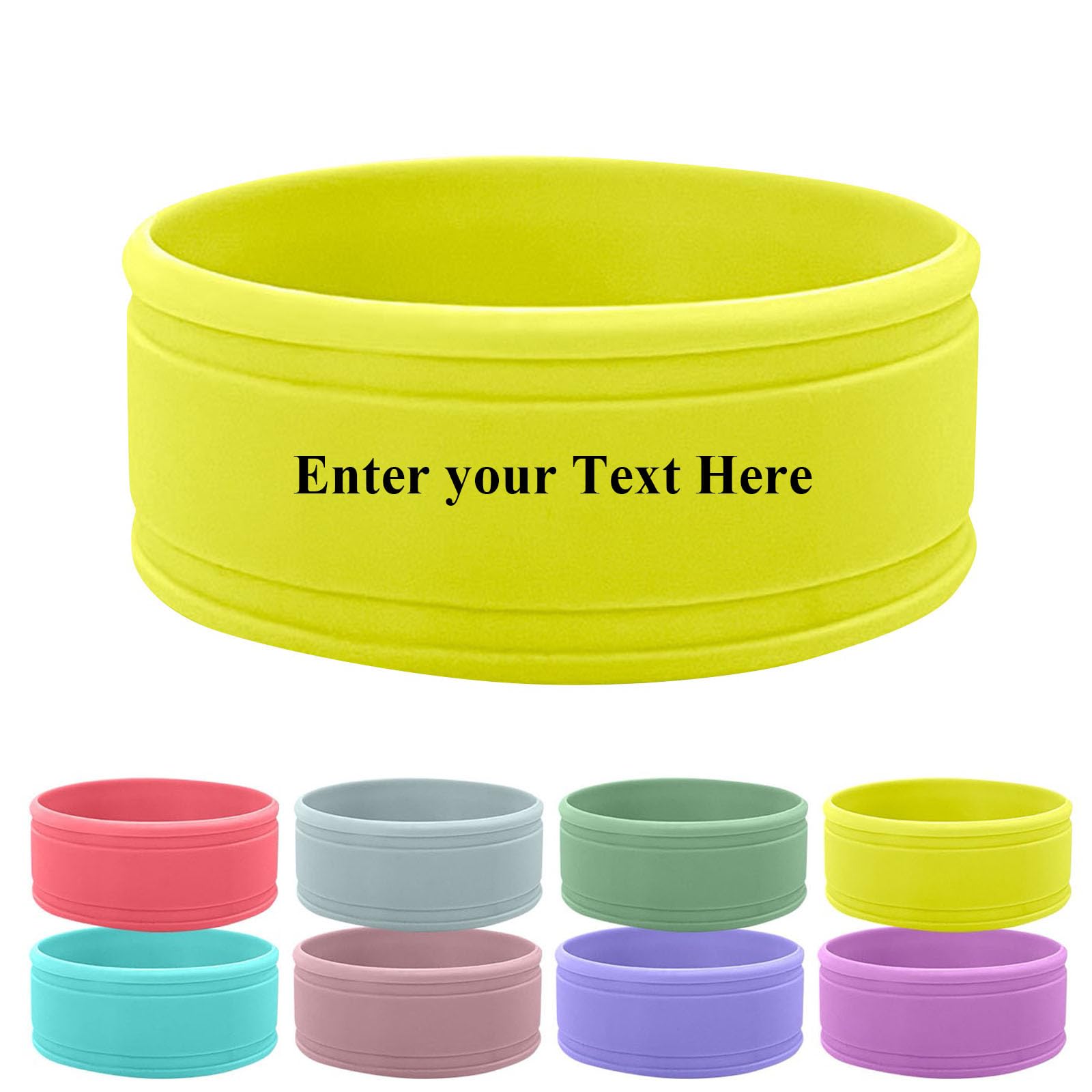 Personalised Bottle Band, Silicone, Water Bottle Name Bands, Label for Bottles, Food Grade Silicon Non-Slip Anti-Heat Insulation Hollow Cup Sleeve (Yellow)