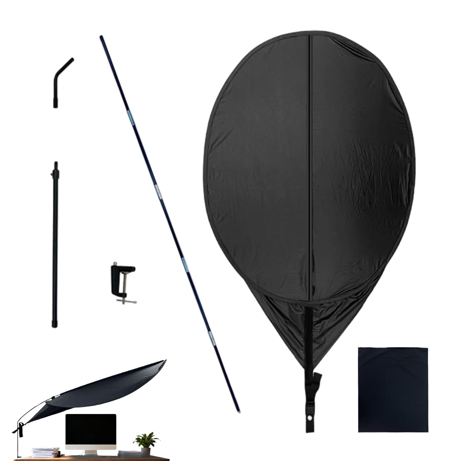 Abat-jour réglable avec protection anti-reflets, pare-soleil de bureau, auvent de bureau noir pour poste de travail, 156 x 96 cm, anti-UV avec support de serrage