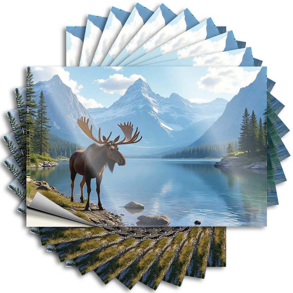 Abipuir - Funny Bumper Sticker, Alpine Majesty: Moose by The Lake, 10 Christmas Car Stickers (8 x 12 cm)
