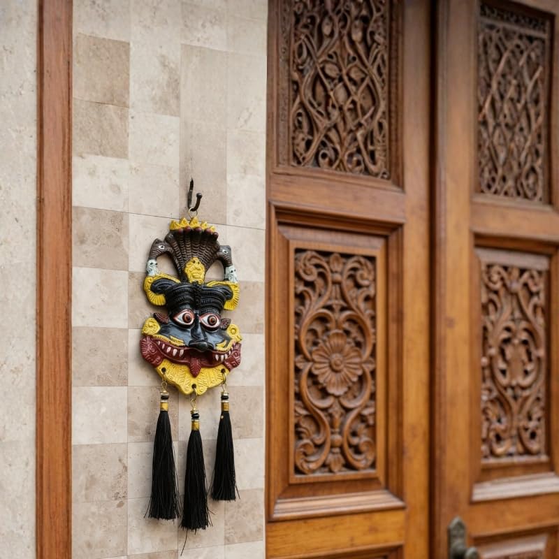 Image of VAMA Metal Nazar Battu for Home Entrance - 10 Inch Hand Painted | Evil Eye Hanging for Home Entrance | Kirti Mukh for Door | Protection for House & Door Hanging | Naag Ganesha Suraksha Kawach Mask
