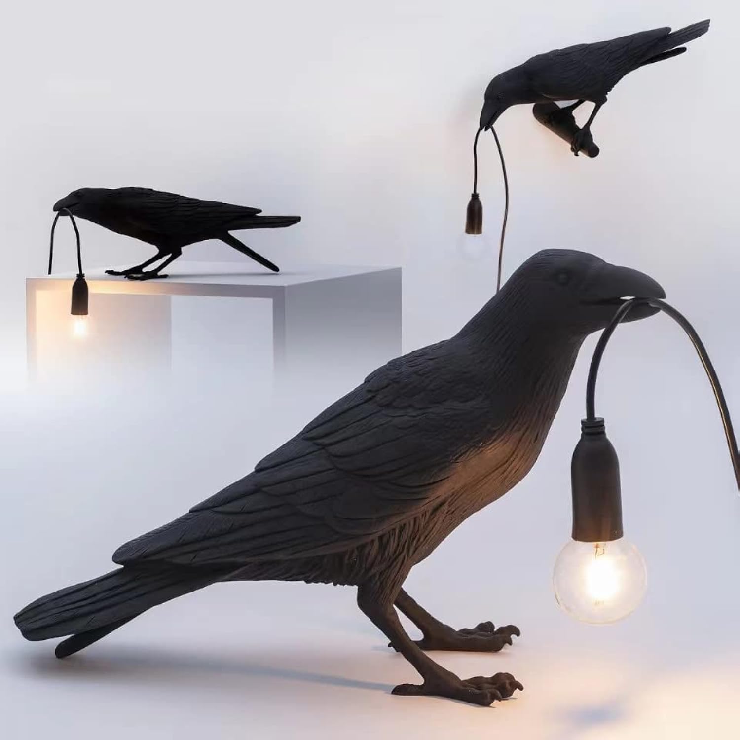 SCOMX Raven Table Lamp - Crow Desk Lamp - Vintage Resin Bird lamp - Birds Table Light for Bedside Bedroom Living Room Decor Black (Bulb Included) (Black)