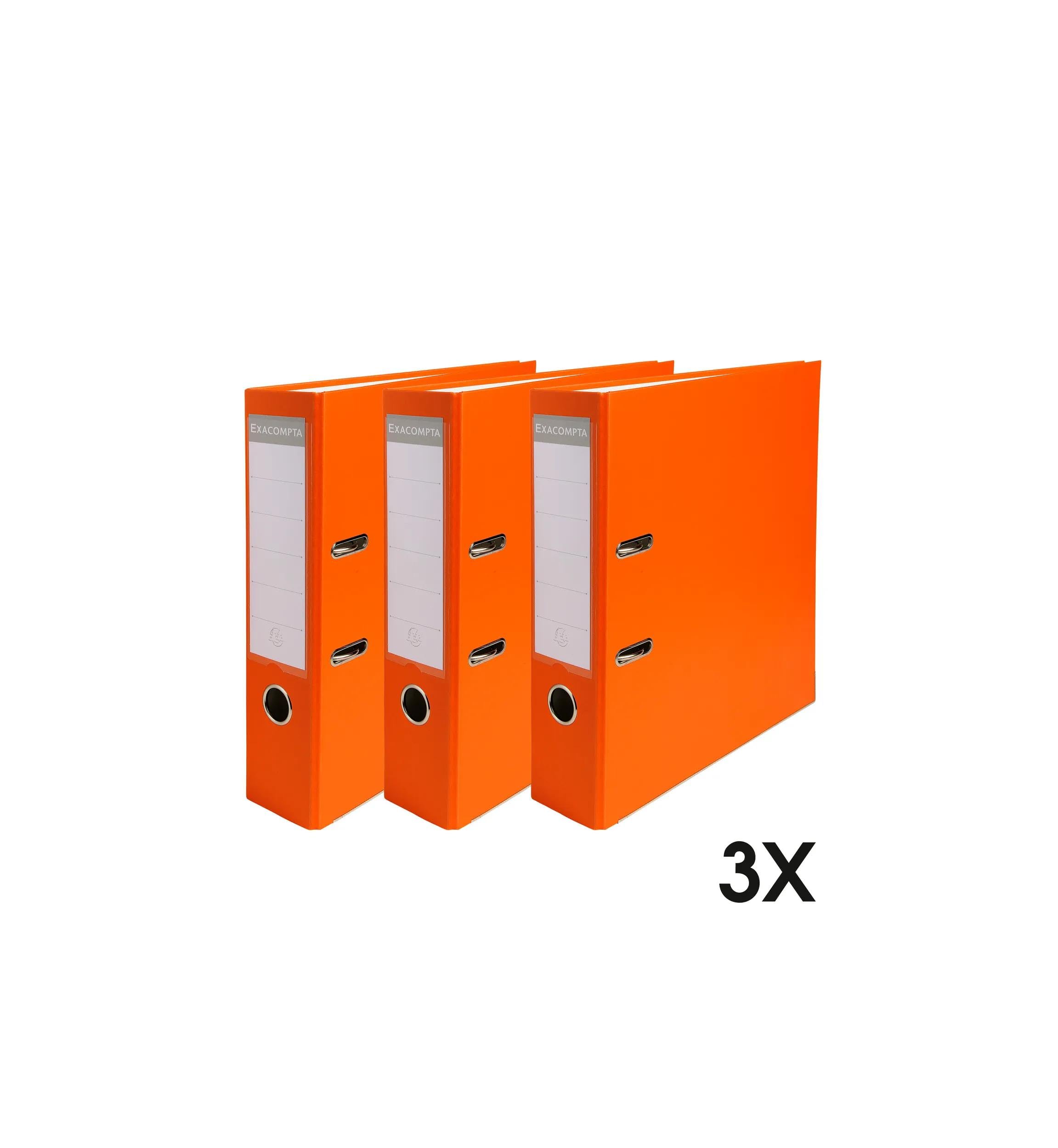 Exacompta - Réf. 918414SE - Carton de 4 lots de 3 classeurs à levier - Dos 75mm - Avec étiquette - A4 - Dimensions 31,8x28,5 cm - Extérieur en polypropylène/intérieur en papier - Orange