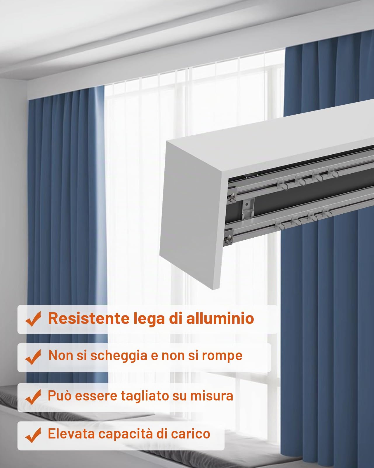 Sistema di binari per tende, doppio binario e mantovana per tende, in lega di alluminio con rulli silenziosi per montaggio a soffitto/parete, ideale per camere da letto