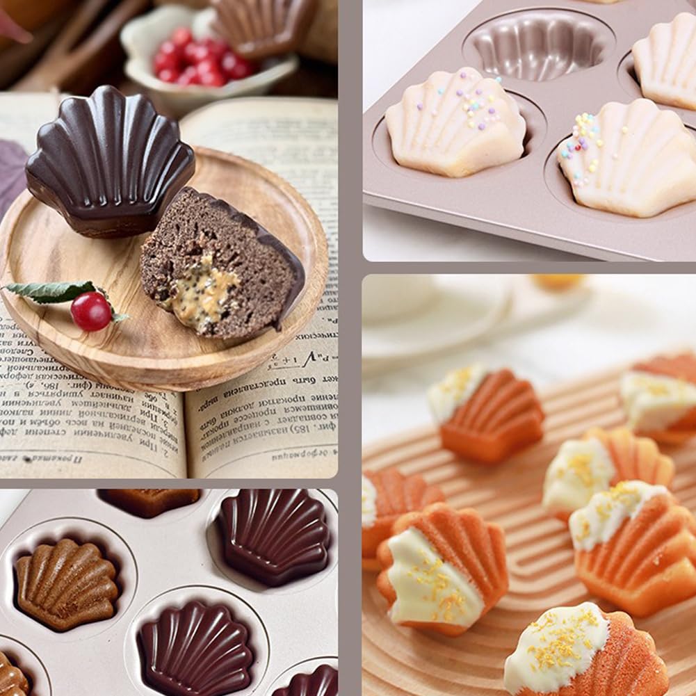 CANDeal Antihaft-Madeleine-Pfanne, 12-Kavität Heavy Duty Madeleine Cookies Trays Für Backofen Backen, Warp Resistant Seashell Form Madeleine Formen Kuchen Pfanne, Champagner Gold