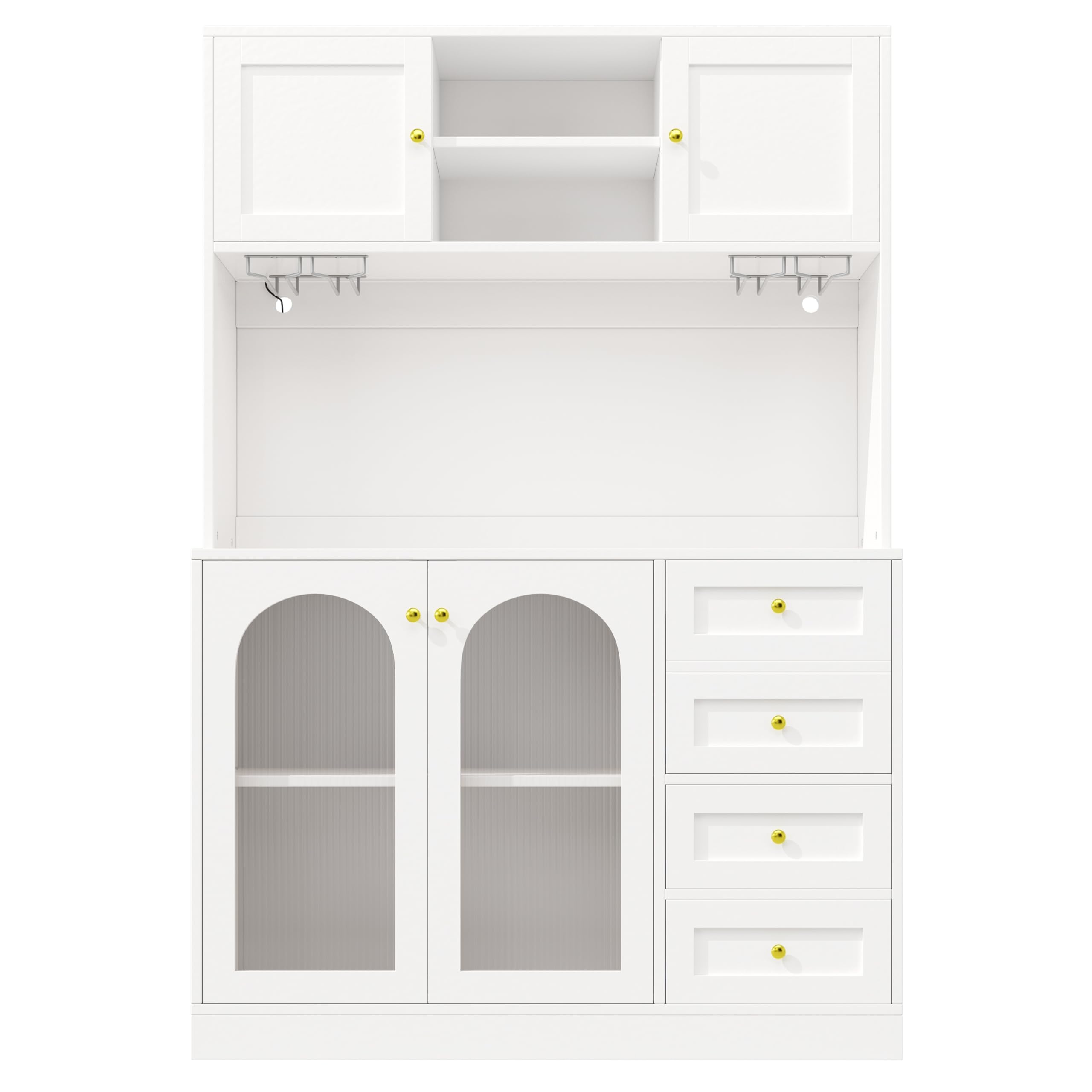 Seitenboard/Aufbewahrungsschrank/Küchenschrank/Buffetschrank, 120x40x188cm, 4 Türen, mit LED-Lichtleiste & Getränkehaltern, Weiß