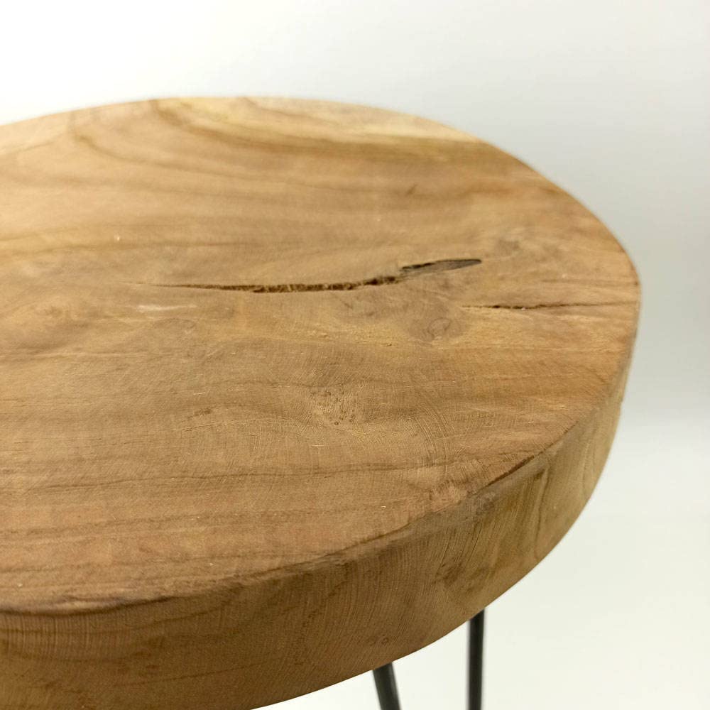 Taboret, drewno tekowe i stalowe, naturalne, 30 x 30 x 42 cm