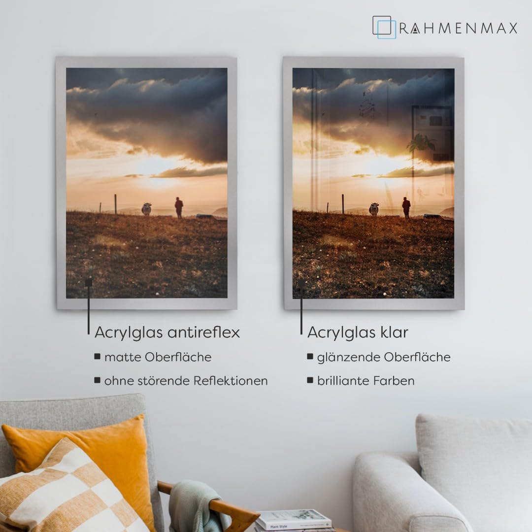 RahmenMax Skane Cadre photo, cadre pour posters, cadre pour puzzles, 50 x 70 cm, argenté mat, 70 x 50 cm, avec panneau arrière blanc et verre acrylique antireflet
