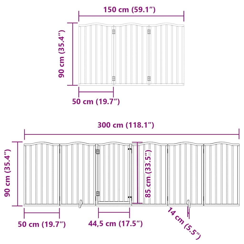 9-TLG. Puerta para perros de madera de álamo blanca de 450 cm, plegable con puerta, independiente y portátil, ideal como barrera para perros, cachorros, jardín, interior, exterior, protección y