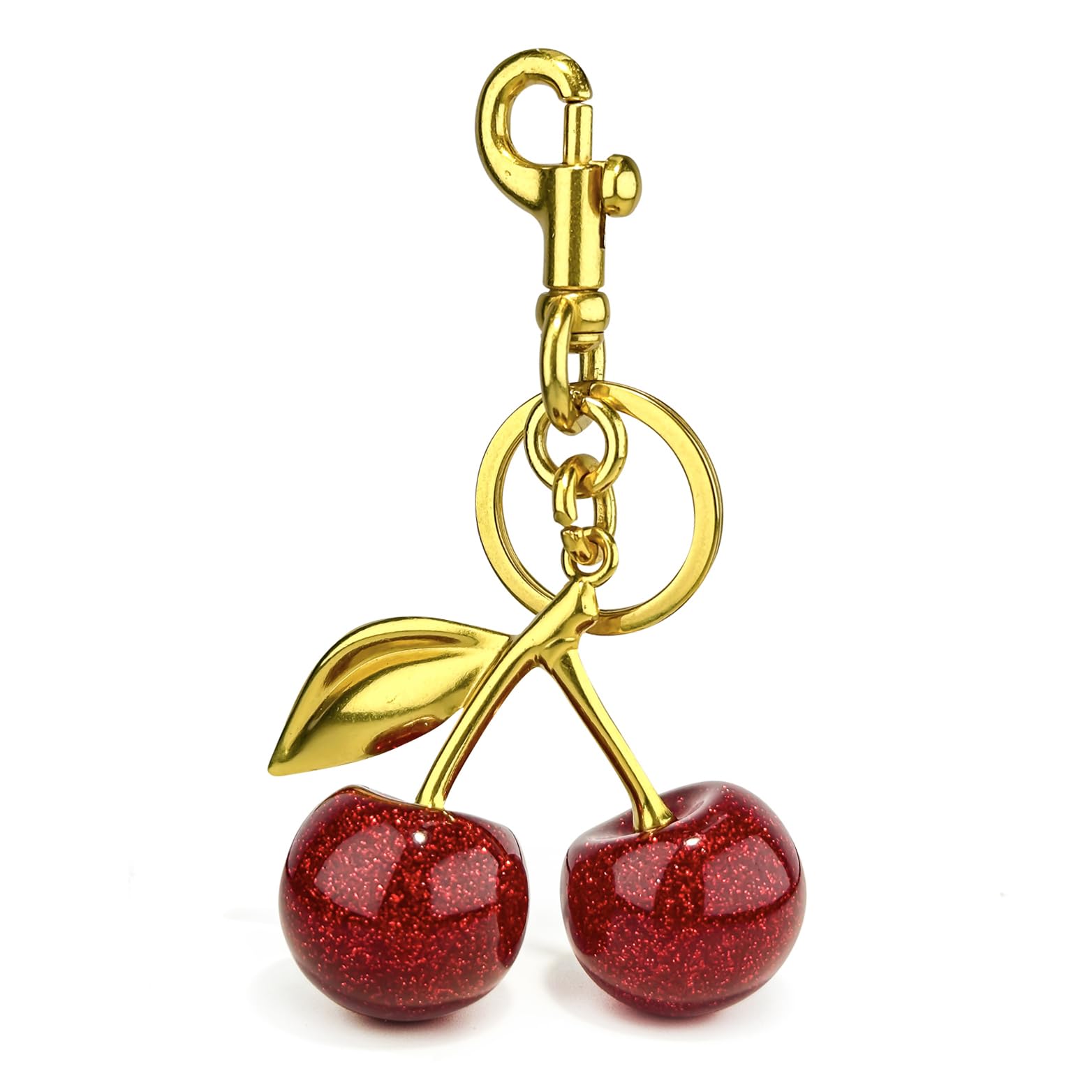 ERTUNA Glitter Cherry Bag Charm with Key Ring and Clip, Cute Cherry Keychain for Women's Purses and Handbags