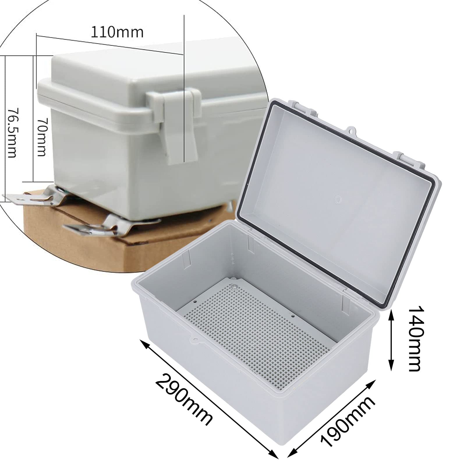 Scatola di Giunzione con Coperchio Incernierato Trasparente, Custodia di Alimentazione Impermeabile IP67 - Chiusura in Acciaio Inossidabile - 290×190×140mm - Scatola Resistente alle Intemperie