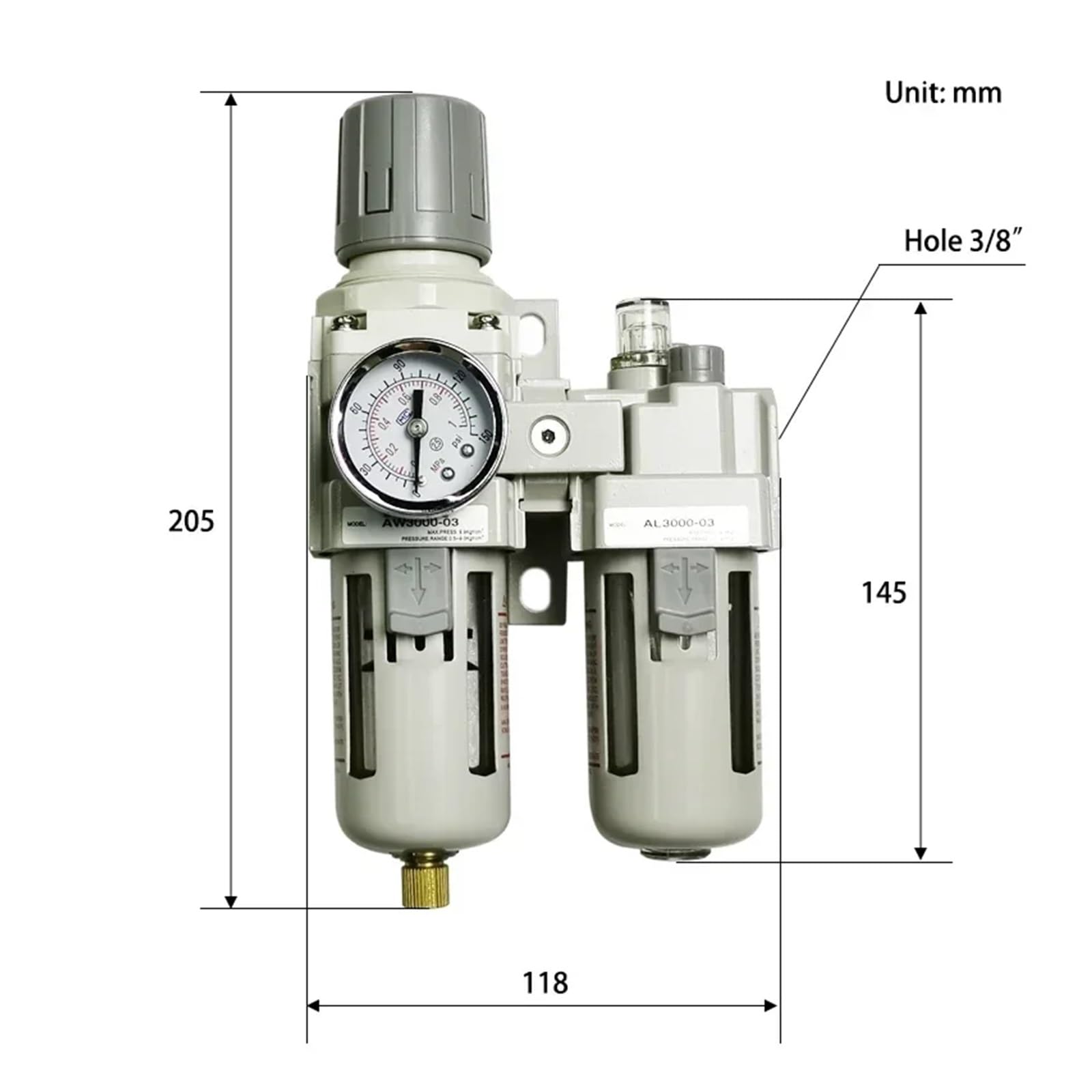 AC2010-02 AC3010-03 AC4010-04 Regulador de presión neumático separador de aceite y agua drenaje manual compresor filtro de aire fibra de humedad (AC2010-02 EU)