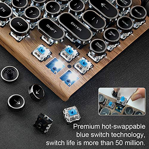 7Keys Retro Typewriter Keyboard, Electric Typewriter Vintage With Upgraded Mechanical Bluetooth 5.0,Multi Devices Connection Classical Wooden,Punk Round Keys For Desktop Pc/Laptop Mac/Phone #TOP4