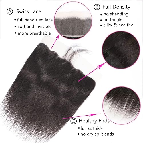 Miniatura 3 de Cierre frontal de encaje, cabello humano lacio frontal de 13 x 4 de oreja a oreja, encaje frontal HD con abuelitos predepilados, densidad del 150%,