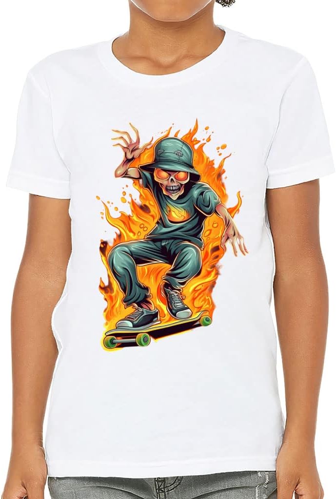 Skateboarder on Fire Kids' T-Shirt - Skeleton T-Shirt - Cool Tee Shirt for Kids