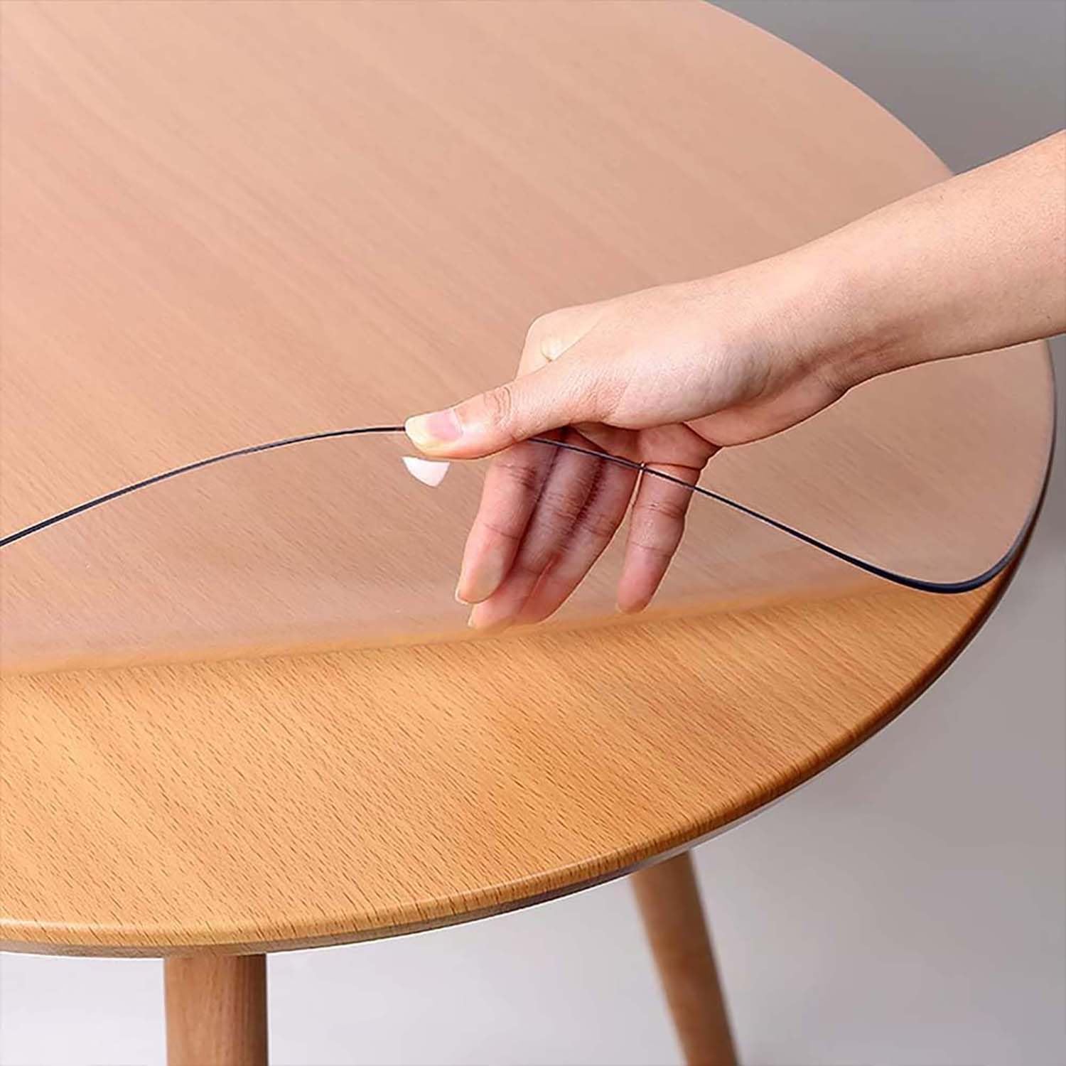 Ffsaacol Clear Table Protector Plastic PVC Desk Protector, Waterproof PVC Table Cover Protector, Transparent Round PVC Tablecloth, Heat Resistant, Easy Clean 3mm, 150cm/59in