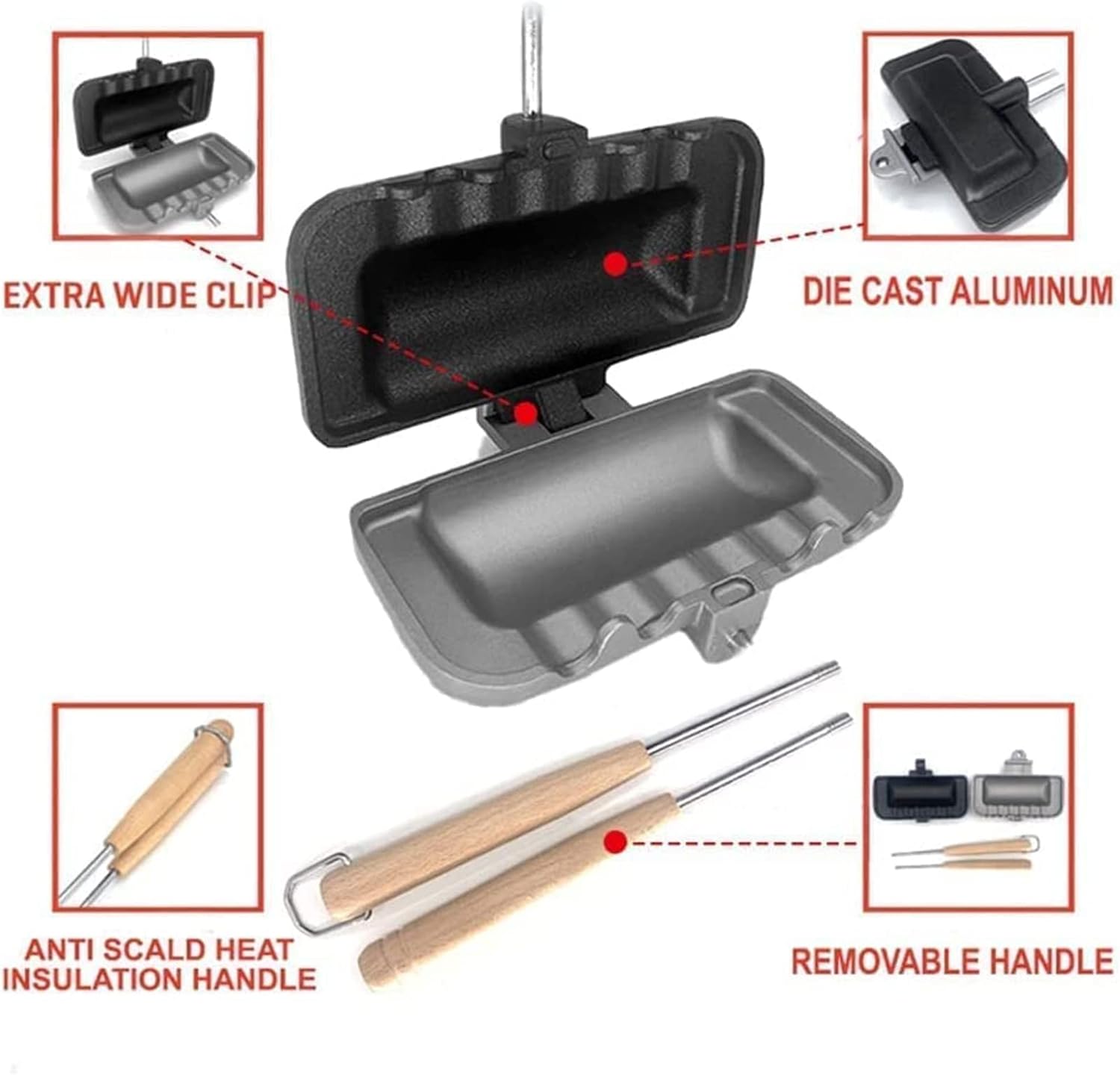 2023 New Double-Sided Sandwich Baking Pan- Baking Pan Outdoor Double Sided Frying Pan, Non-Stick & Removable Grill Frying for Breakfast Pancakes,and Toast,Ideal Tool for Sandwich Make (Black)