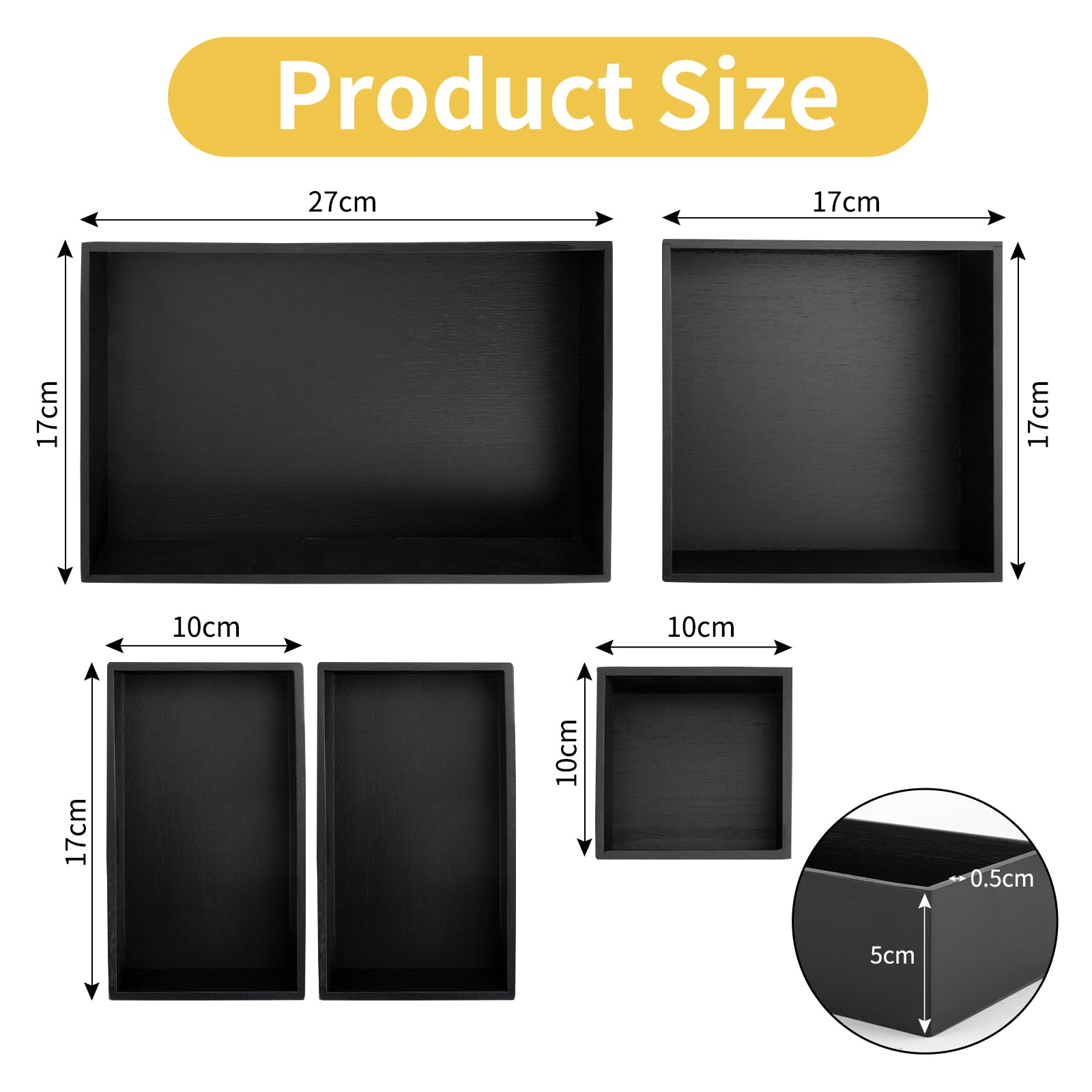 Organizer Cassetti 5 Pezzi in Bambù, Portaposate da Cassetto Separatori per Cassetti con 2 Divisori per Cassetti Regolabili Organizzatore Scrivania per Cassetto Bagno Cucina Trucchi, Nero