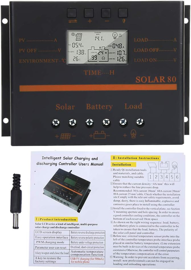 12V 24V Solar Controller, Solar Controller 12V 24V 80A Solar80 Auto PWM Solar Panel Regulator LCD, Renewable Energy Controllers