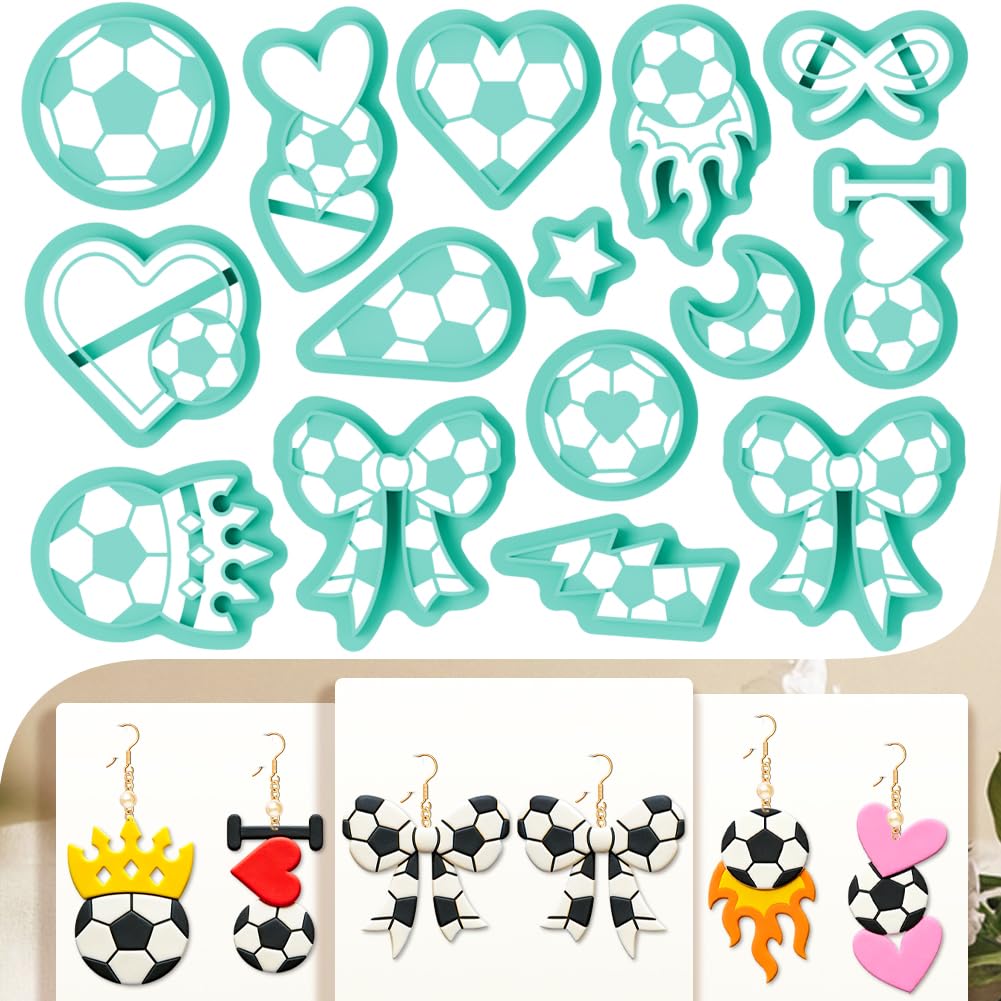 beinkmake 15Pcs Football Polymer Clay Cutters Set Cheer Clay Earrings Cutters for Adults Polymer Jewelry Cutter with Earrings Accessories DIY Craft Supplies