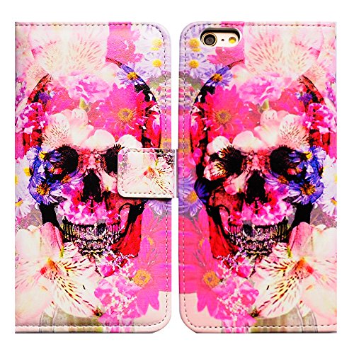 Iphone 6S Plus Case,Iphone 6 Plus Case, Bfun Packing Bcov Skull Flower Style Leather Wallet Cover Case For Iphone 6 Plus/6S Plus #TOP4