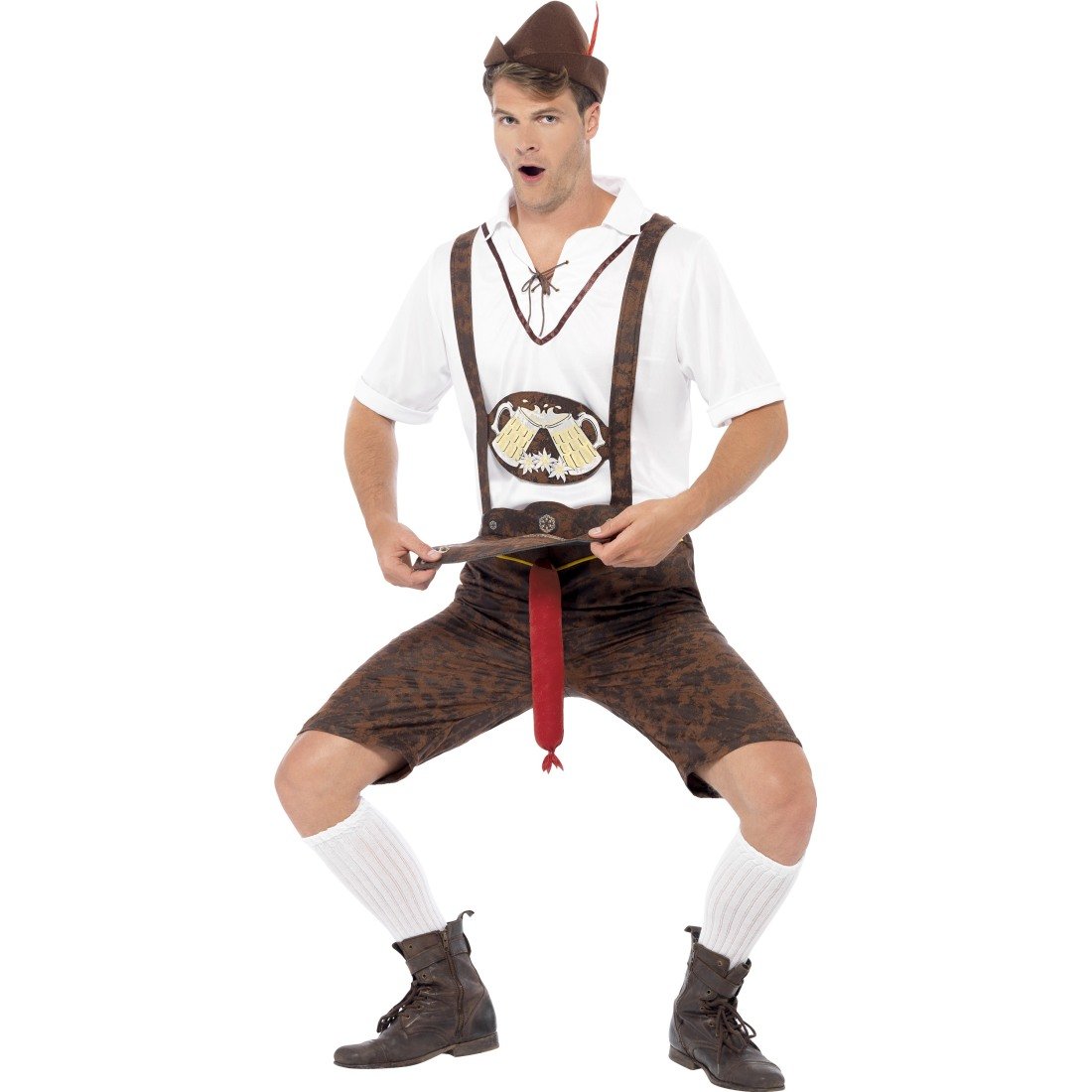 Samex Lederhosen Man Blouse Compleet Oktoberfest Kostuum Heren Korte Lederhose Verkleedkleren Mannen Carnavalskleding Bruin Groen Maat L