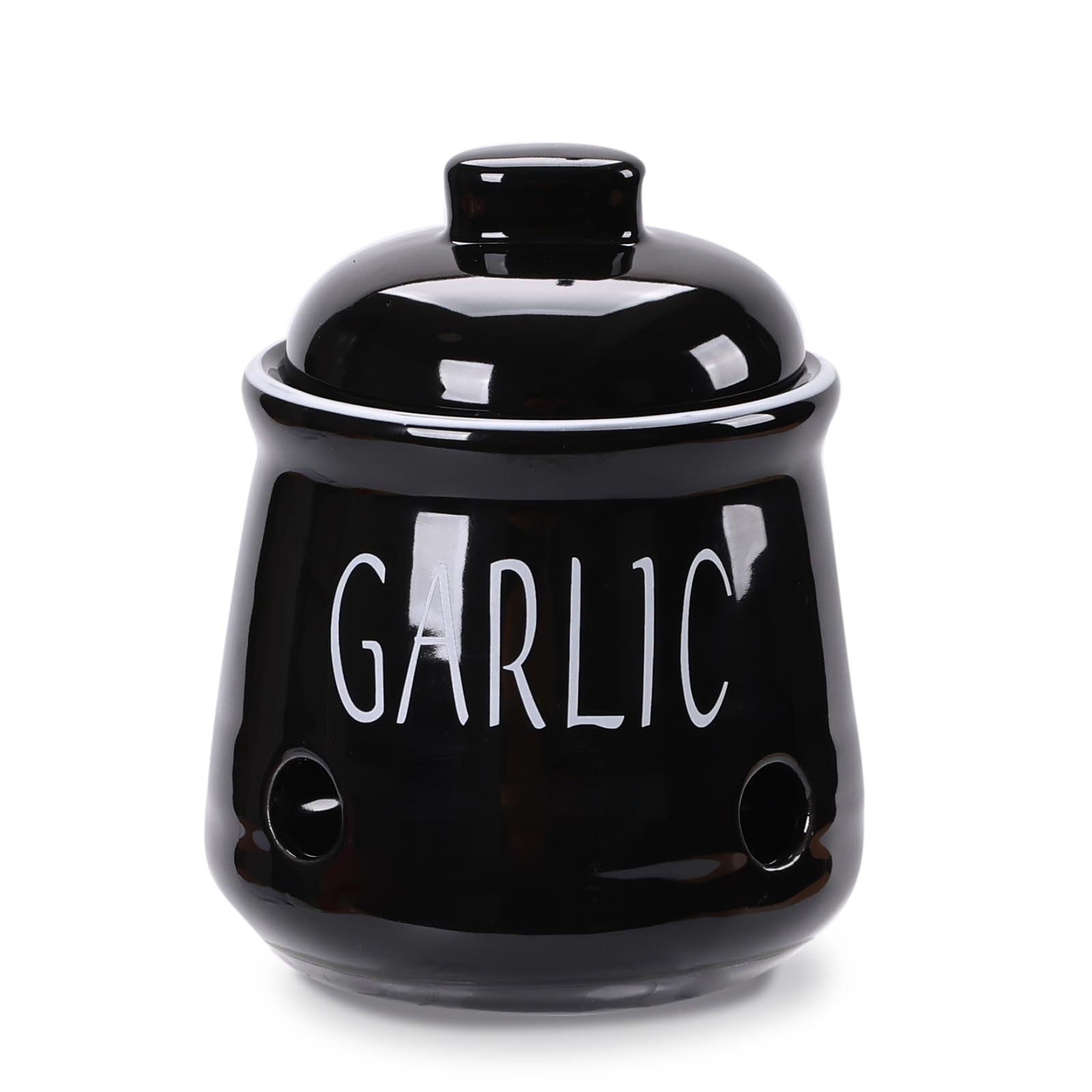HAOTOP Garlic Keeper with Lid, Ceramic Mini Garlic Container Saver for Countertop, Keep Your Garlic Cloves Fresh, Black