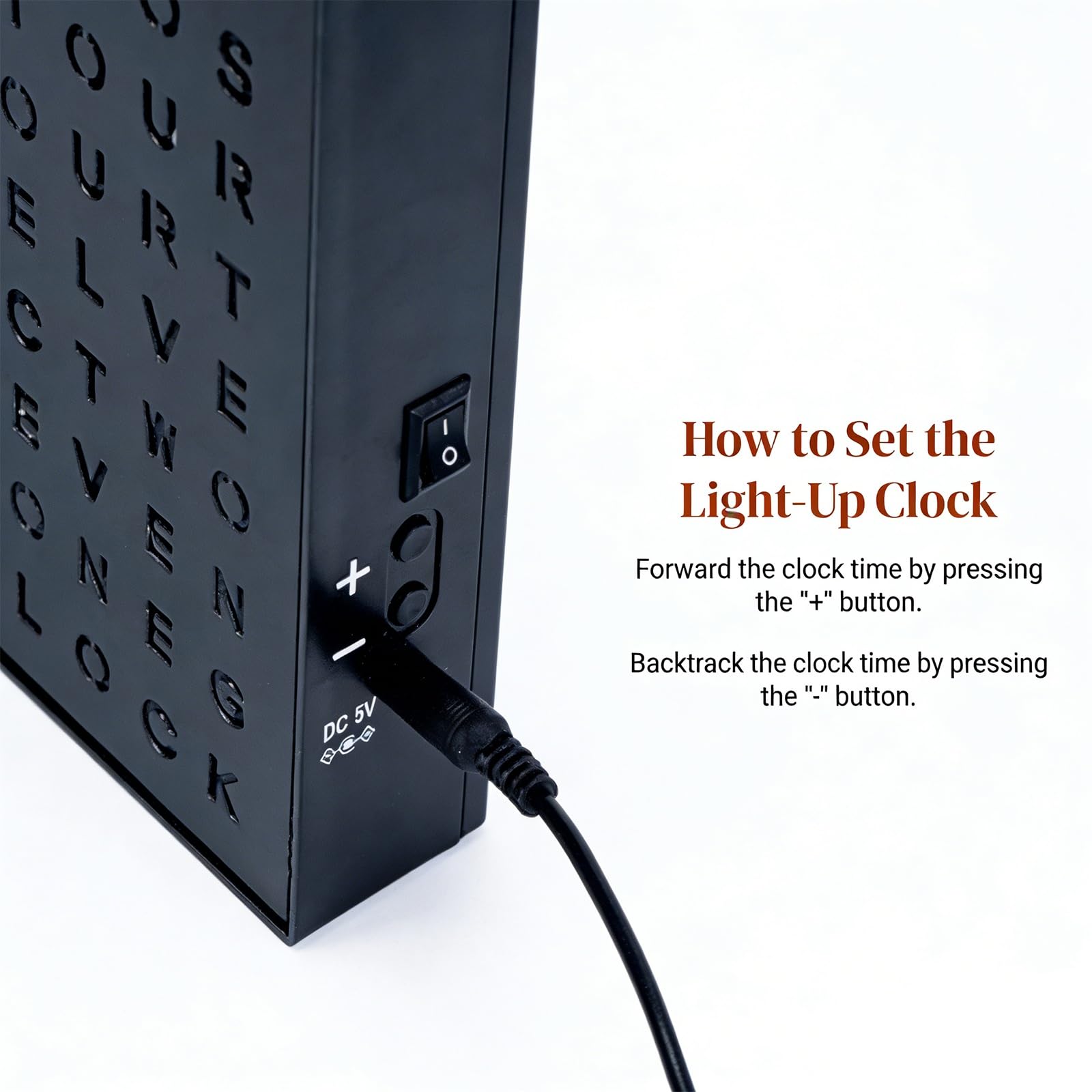Horloge numérique Lumineuse à LED avec Affichage de l'heure en Toutes Lettres, à Fixer au Mur ou à Poser, idéale pour la Nuit ou Les environnements Peu éclairés.(Gold)