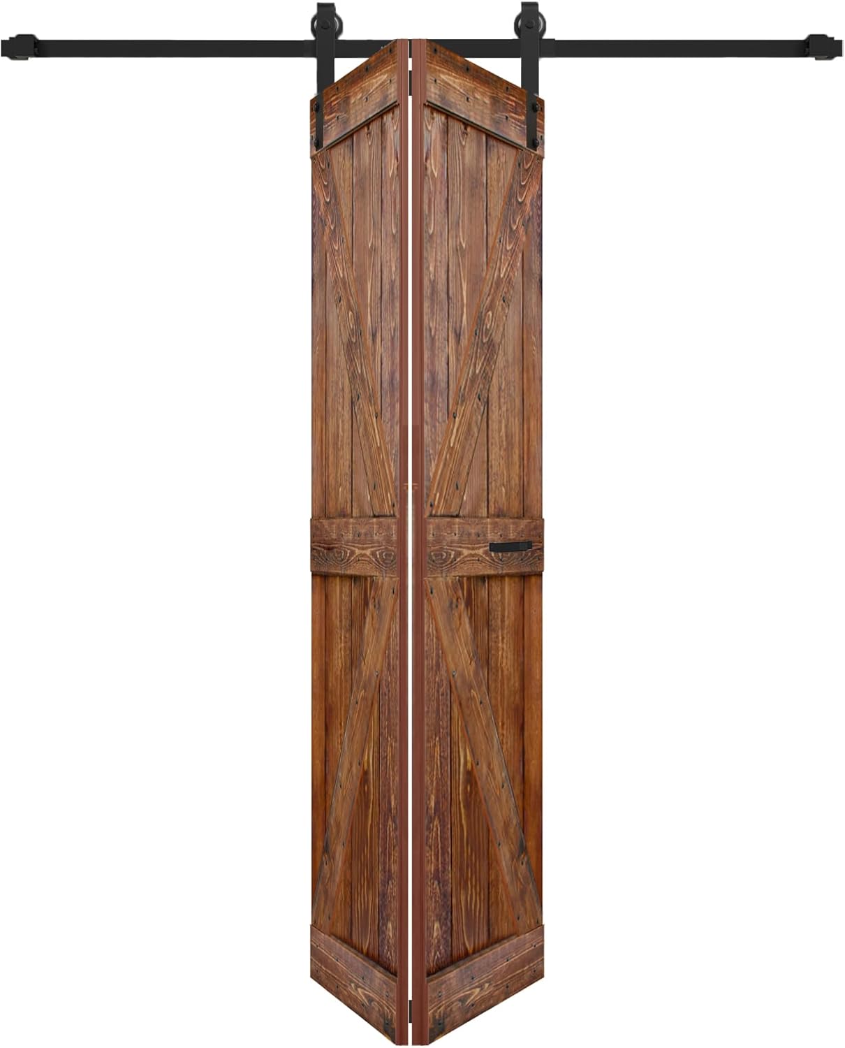 K Style 36 in. x 84 in.(18in x 84in x 2Panels) Classic Walnut Finished Solid Wood Bi-Fold Barn Door with 3.3ft Hardware Kit -Assembly Needed