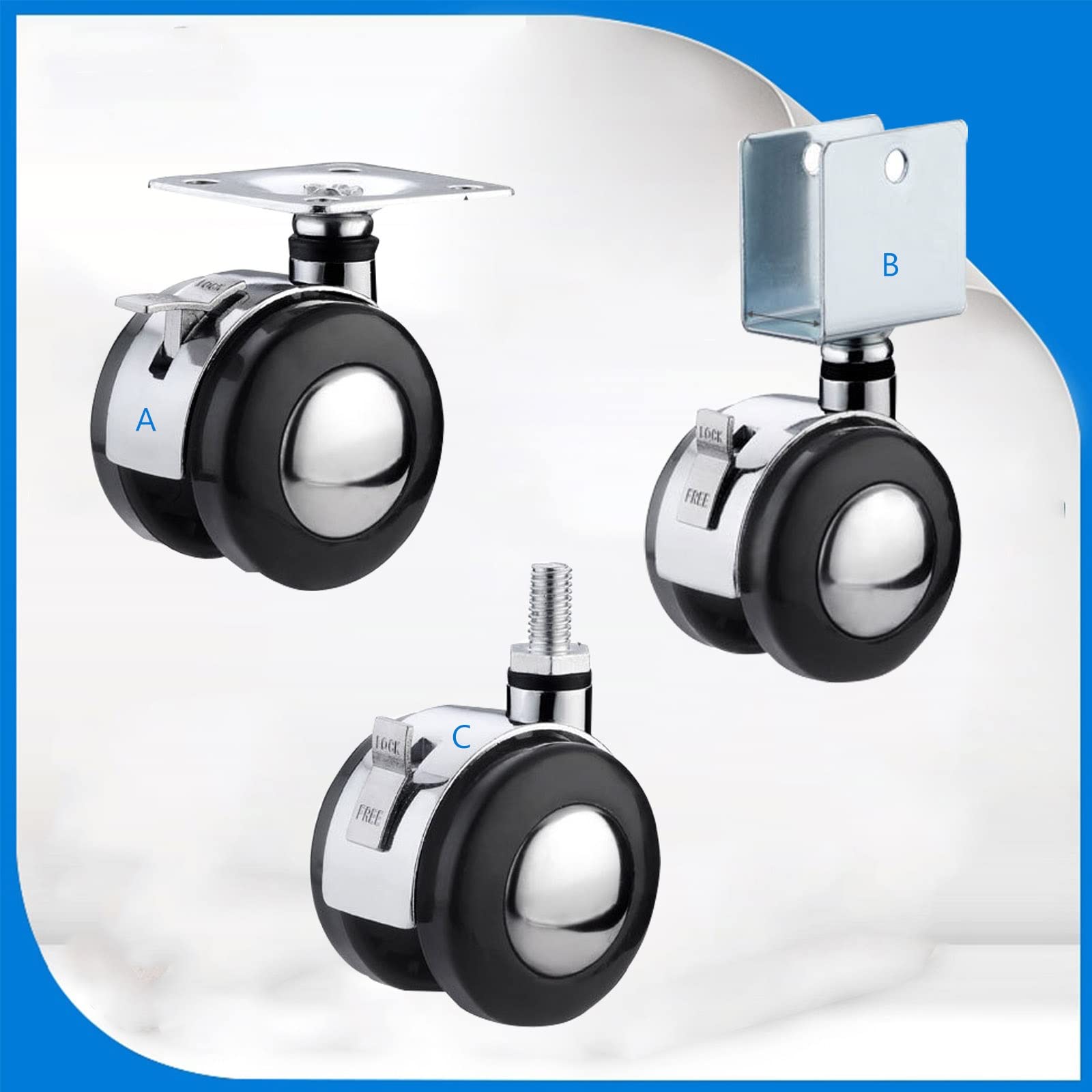 MXXQRHF Silent Swivel Castor Wheels 4Pack 1.5" M8 Casters for Workbenches Carts & Cabinets Small Size with Brake for Enhanced Mobility & Stability