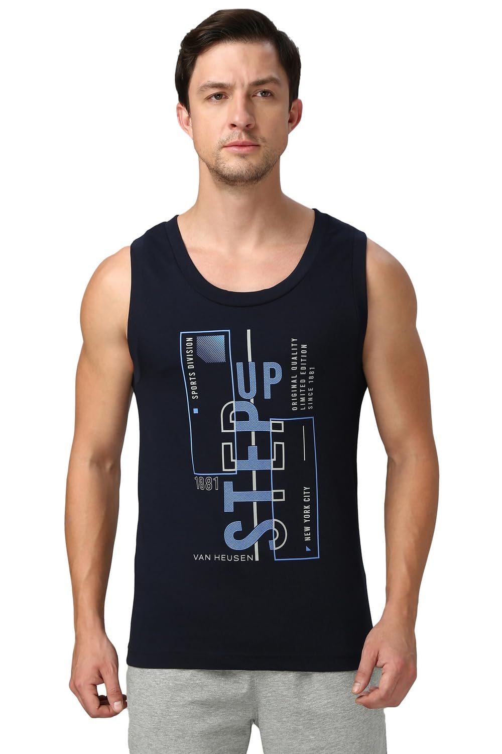 van heusen Men's Cotton Regular Fit Sport Graphic Print Vest - Super Soft, Sleeveless,-picture-43