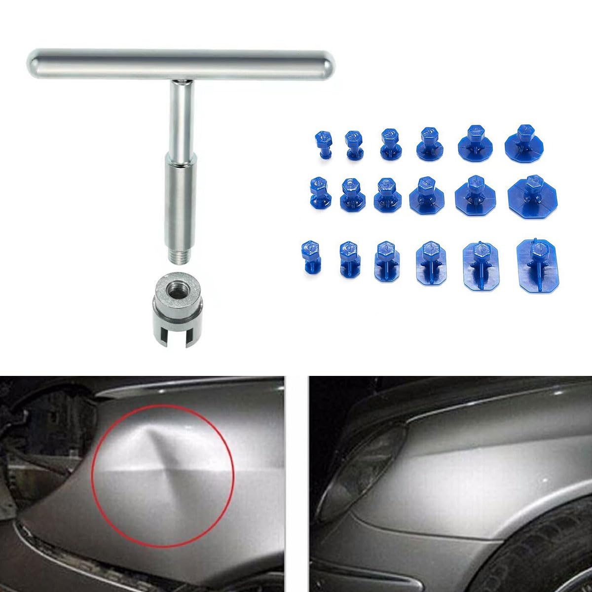 Strumento per Riparazione Ammaccature,Kit Rimozione delle Ammaccature Auto,Ripara Ammaccature Auto,T-Bar Hammer Pull Rod Puller,Riparazione Ammaccature Carrozzeria Auto, Levabolli Carrozzeria