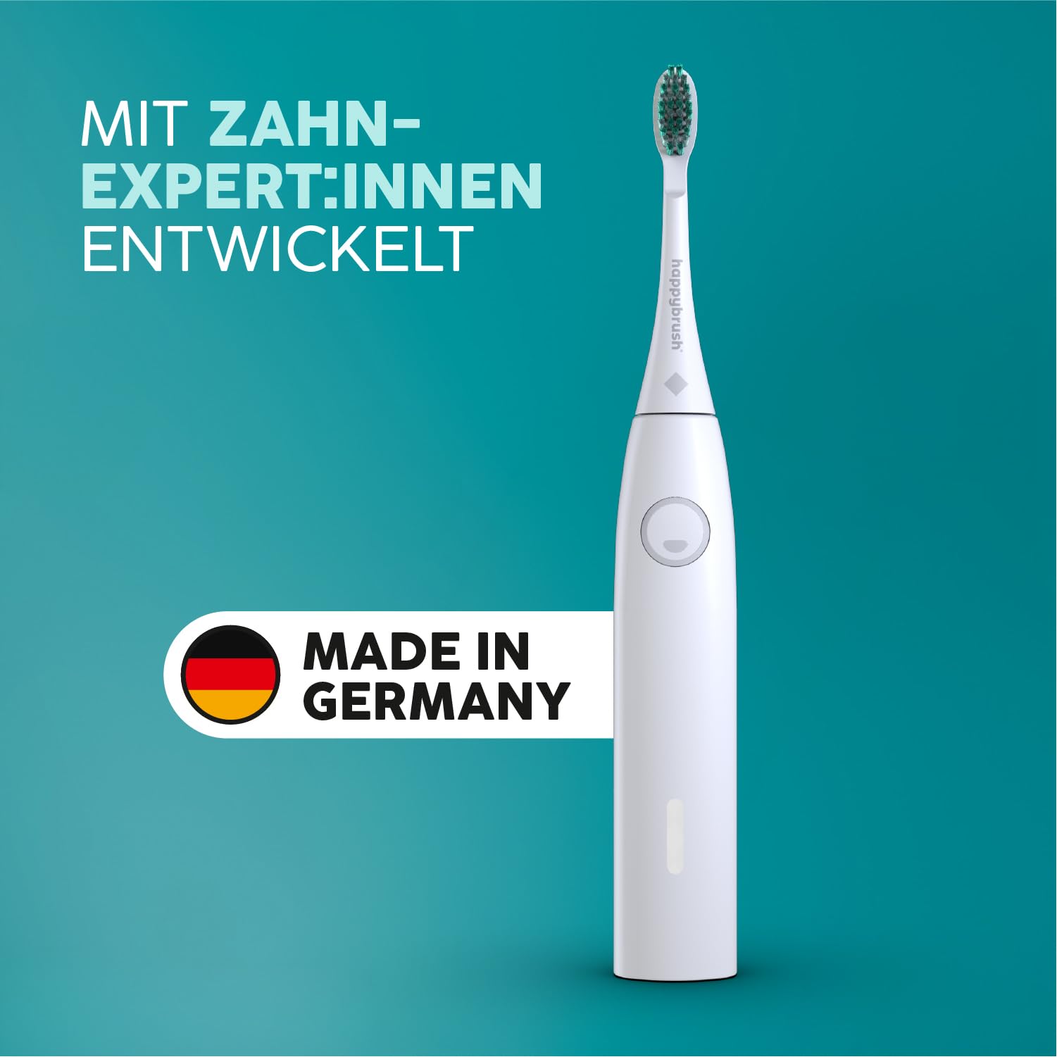 happybrush® Spazzolino elettrico sonico Eco VIBE 3 - Spazzolino sostenibile con batteria ricaricabile che dura 6 settimane, con 3 testine di ricambio e dentifricio - Bianco/Menta