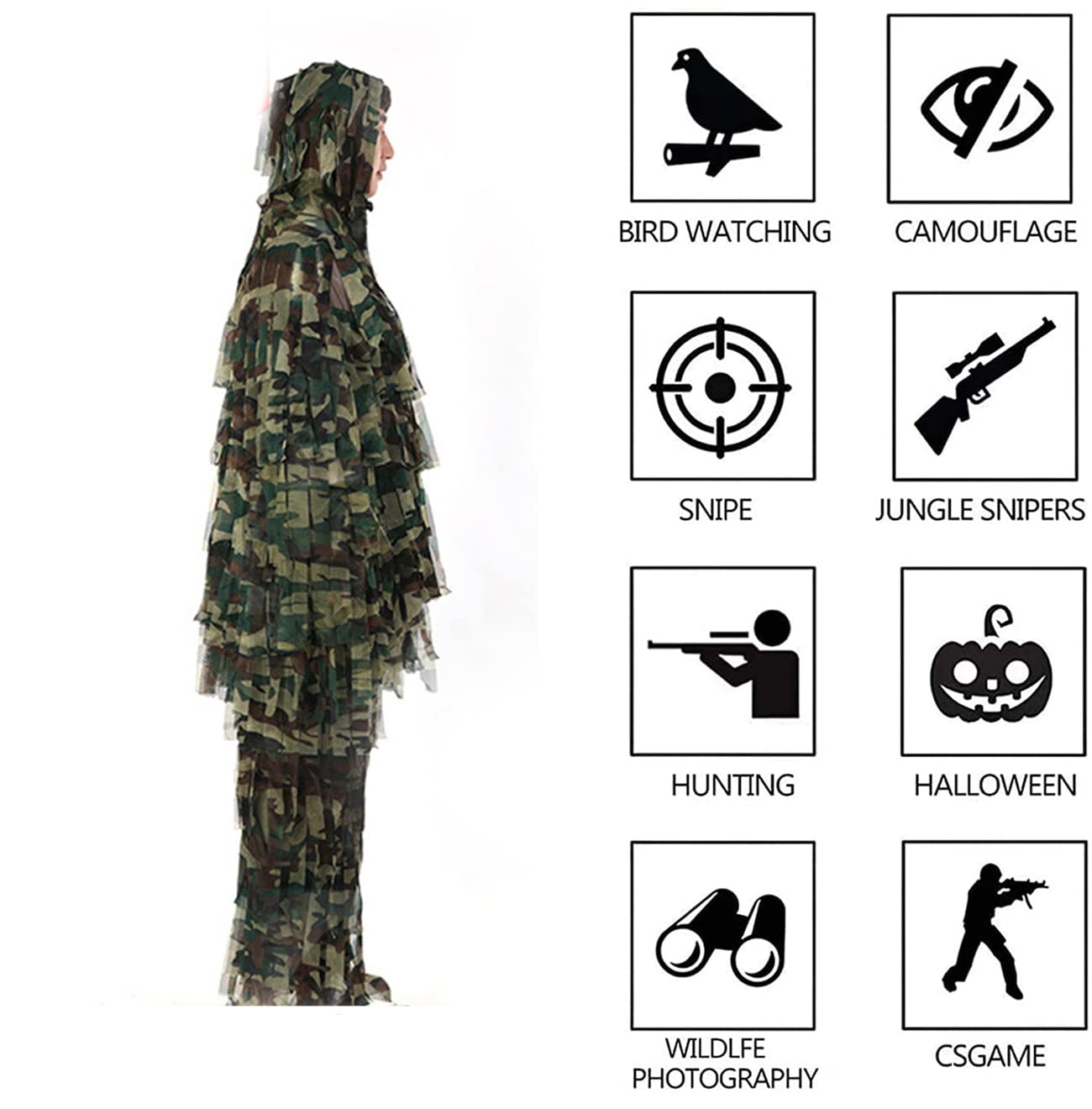 Costume Camouflage 3D Sniper Feuilles Et Herbe - Veste Et Pantalon De Chasse