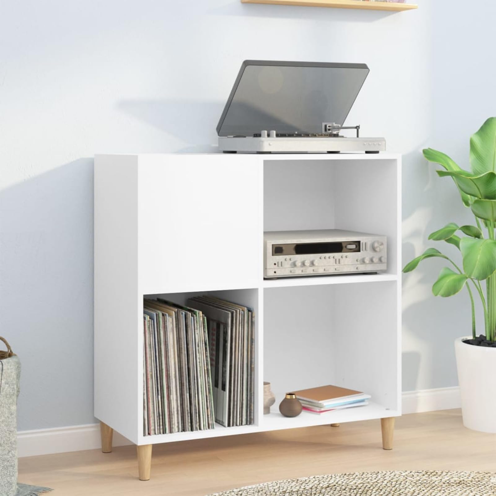 LAPOOH Armoire à disques Blanc 84,5x38x89 cm Bois d'ingénierie,Porte Vinyle,Meuble Platine Vinyle,Rangement Vinyle