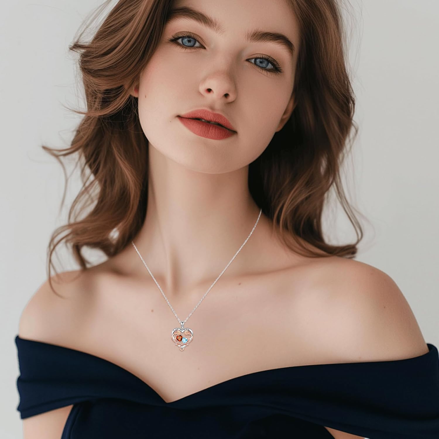 Birthstone Necklace for Women Mom, Heart Pendant Necklace, Mothers Family Birth Stone Jewelry, Birthday Rose Flower Necklace for Mom, Anniversary Birthday Gift for Wife and Her - Image 5