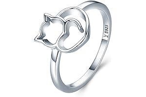 Adjustable Black Cat Ring for Women 925 Sterling Silver Kitty Cat Ring...