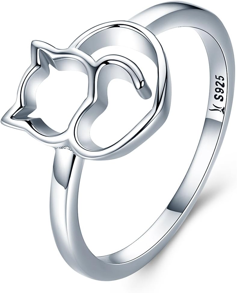 925 Sterling Silver Cat Memorial Ring - Animal Stackable Hollow-Out Design Pet Loss Sympathy Gift for Women, Cat Lovers