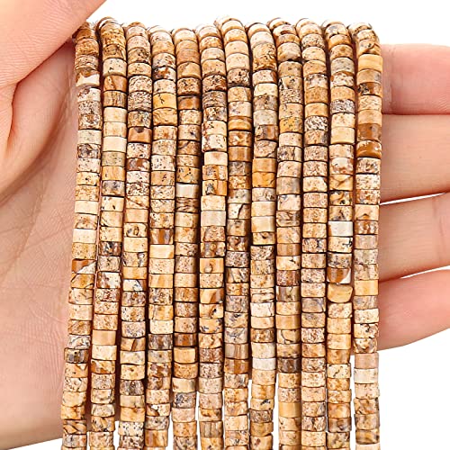 150PCs Natural Picture Jasper Spacer...