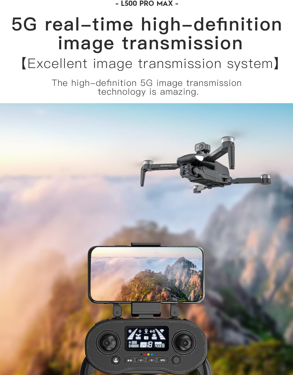 GPS Drone with HD Camera for Adults, Professional FPV Drones with Auto Return, Follow Me Circle Fly, Waypoint Fly Stable Hover Brushless Motor Foldable 5G Transmission Remote Control L500 Quadcopter