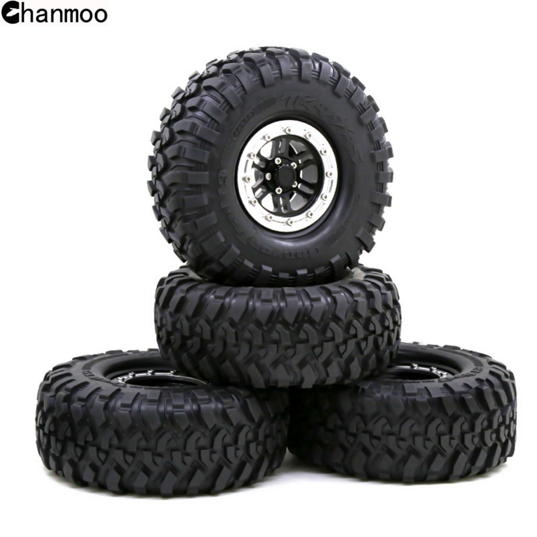 4-Pack 1.9" RC Crawler Tires - 108mm Height Soft Rubber Tyres With Foam Inserts For Axial SCX10, 1/10 Scale Trail Trucks - View #2
