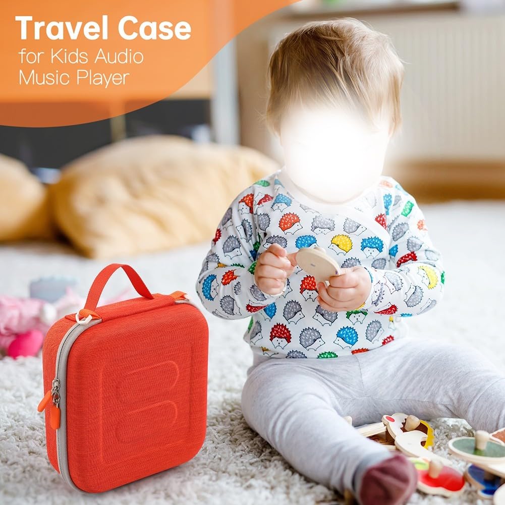 Robusta custodia da viaggio progettata per Yoto Mini, realizzata in EVA con una comoda tracolla regolabile (arancione)