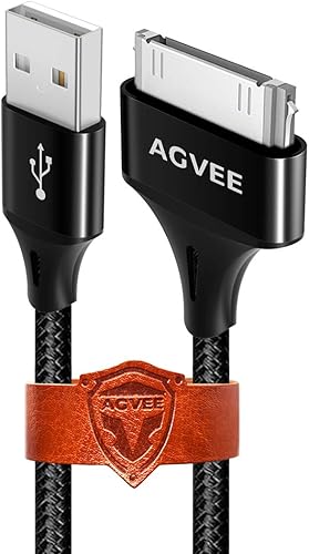 AGVEE Paquete de 2 cables de carga de 4 pies para iPhone 4S antiguo, certificado MFI de 30 pines, trenzado, resistente, rápido, duradero, compatible