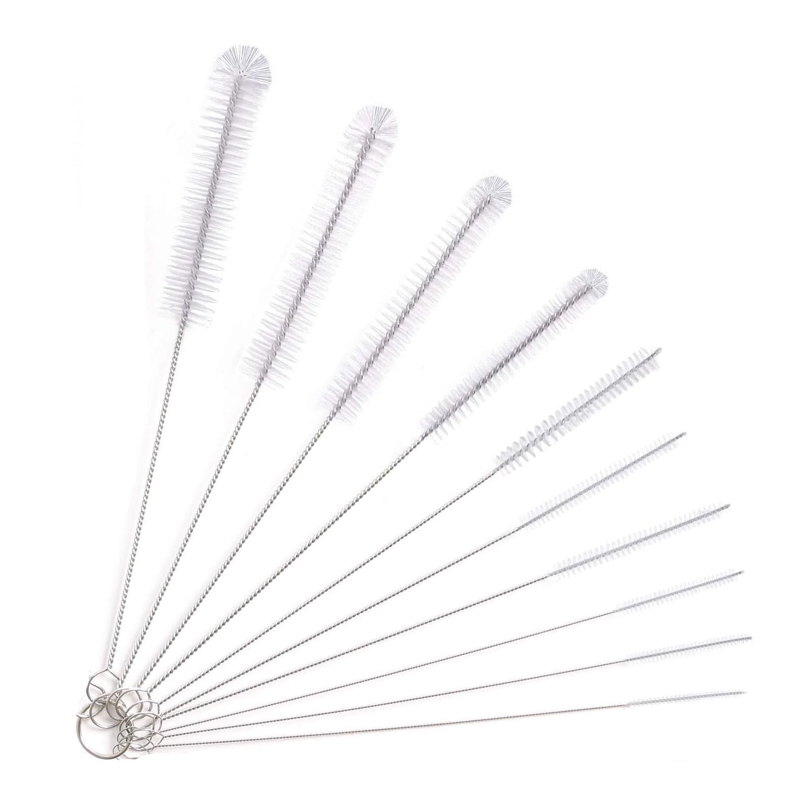 10 Pcs Straw Cleaner Brush, 21cm Long Stainless Steel & Nylon Straw Pipe Brushes for Cleaning, Tube Brush for Baby Bottle Tube Pipe Flask Straws Cleaning, White