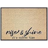 New Mungo Coffee Bar Mat - Coffee Bar Accessories for Coffee Bar Decor - Coffee Decor for Coffee Station - Rise & Shine It's Coffee Time - Burlap Placemat with Fabric Backing - 20”x14”
