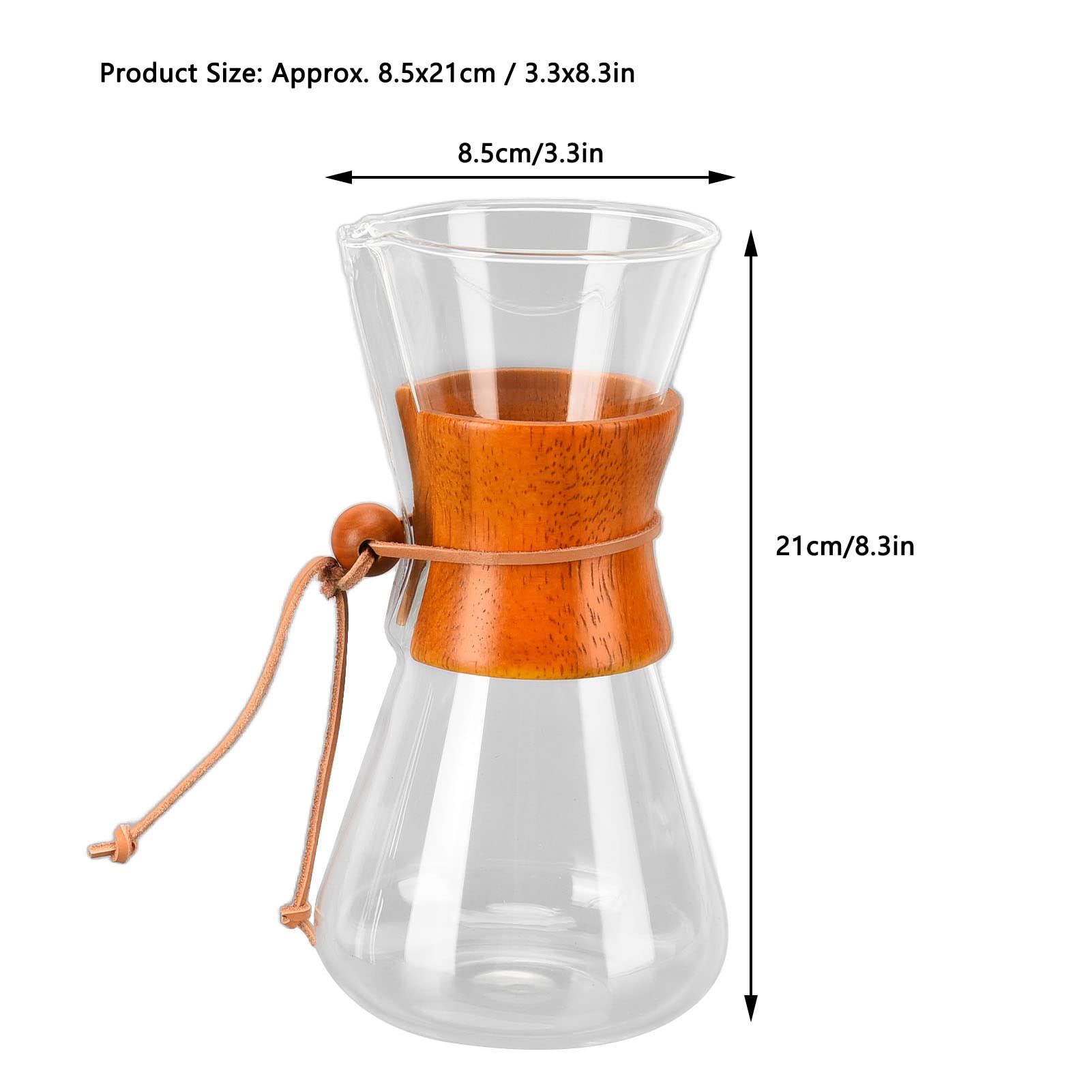 Cafetera de Verter, Cafetera Manual con Gotero de Café de 550 ml con Filtro Permanente de Acero Inoxidable de Doble Capa, Cafetera de Vidrio Resistente Al Calor de Bambú