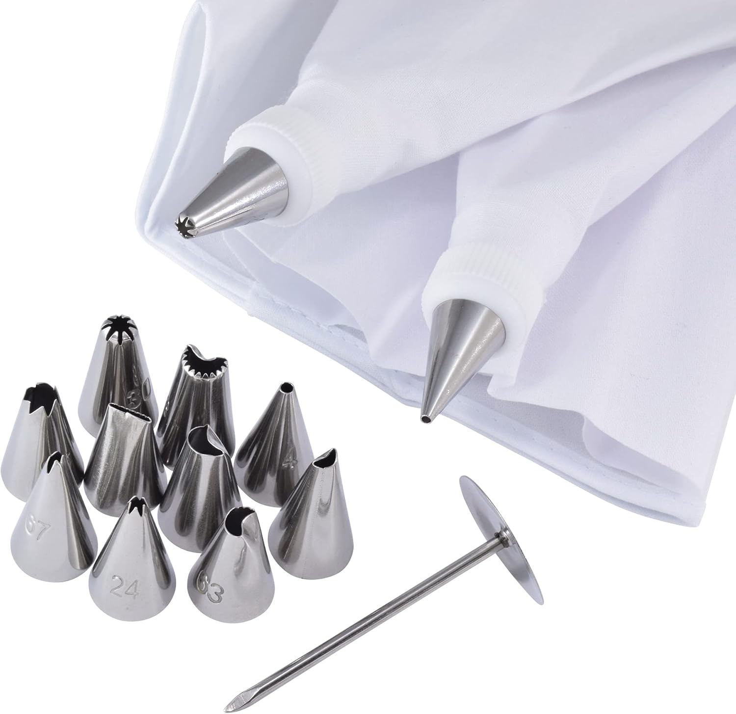 R&M International Icing and Cake Decorating 17-Piece Set, Includes 12 Tips, 2 Couplers, 2 Bags, and Flower Nail