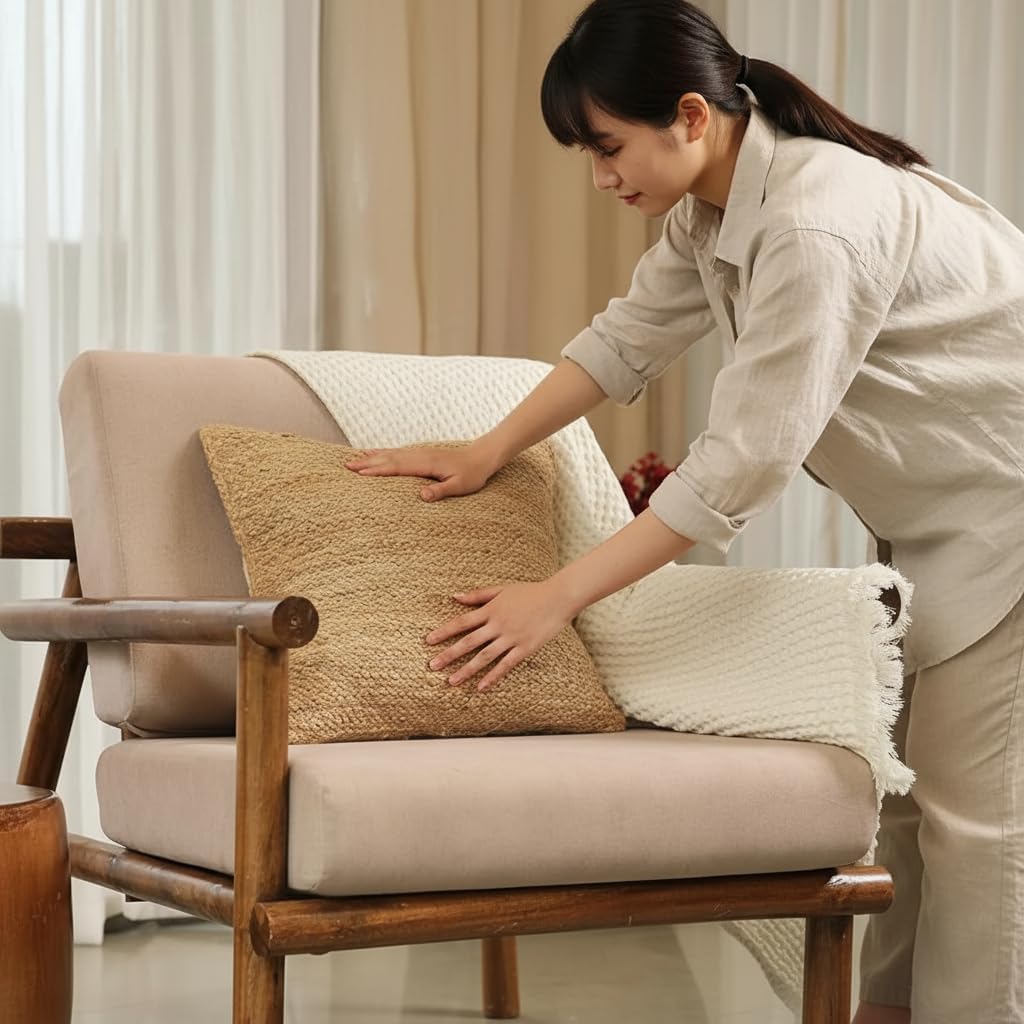 The Fine Living Co. Jute Pillow Covers 18x18 Set of 2, Braided Jute Throw Pillows, Indoor Outdoor Boho & Farmhouse Decor, Natural Decorative Cushion Covers for Couch, Living Room & Patio