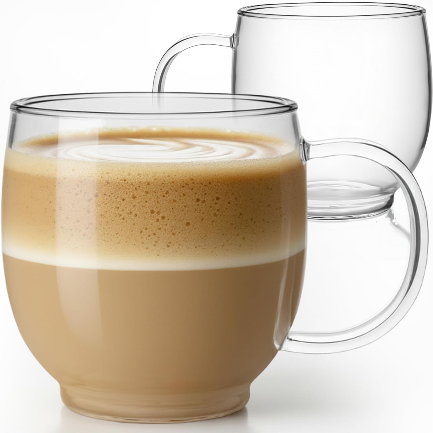 Aquach Glass Cups Coffee Mugs, 20 oz Large Clear Drinking Glasses, Dishwasher & Microwave Safe, Everyday Use for Cappuccino Latte Tea Juice, Home Office Kitchen Essentials, 2-Pack